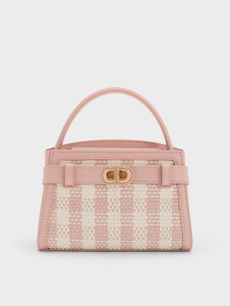 Charles & Keith Aubrielle Checkered BeltedTop Handle Bag