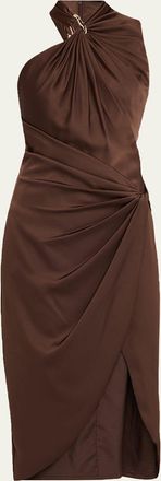 Aidan Mattox Pleated Bodycon Crepe Back Satin Midi Dress