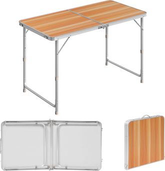 Woltu Woltu Table De Camping Pliante, Table De Jardin Pliable, Table De Balcon En Aluminium Et Mdf, R&eacute;glable En Hauteur, 120x60x70 Cm, Ch&ecirc;ne Clair