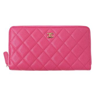 Chanel Pink Grained Calfskin Long Wallet (Bi-Fold) (Pre-Owned)