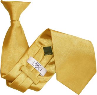 DQT Men Plain Satin Wedding Formal Casual Security Uniform Funeral Business Easy to Wear Clip on Tie - Gold