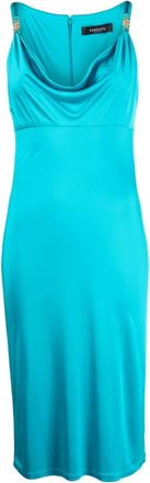 Versace logo-plaque cowl-neck midi dress - women - Viscose/Viscose - 40 - Blue