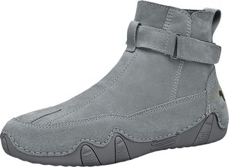 Generic Mens Leather Side Zipper Boots High Top Autumn Outdoor Casual Shoes Hand Sewn Durable Comfortable Footwear (Grey, 5.5)