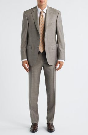 Canali Siena Regular Fit Brown Mélange Super 130s Wool Suit in Beige at Nordstrom, Size 43 Us