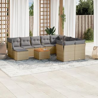 vidaXL Set De Sof&aacute;s De Jard&iacute;n 11pzas Con Cojines Rat&aacute;n Sint&eacute;tico Beige Vidaxl