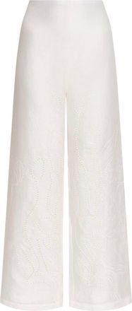 Andres Otalora Womens Sue&ntilde;o Botanico Embroidered Linen Wide Leg Pants In Off White