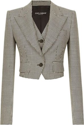 Dolce & Gabbana check pattern cropped jacket - women - Virgin Wool/Silk - 46 - Grey