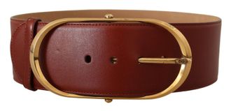 Dolce & Gabbana Maroon Leather Gold Metal Oval Buckle Womens Belt