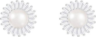Splendid Pearls Silver 6.57-Mm Pearl Cz Earrings