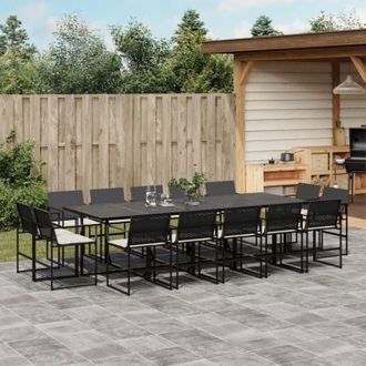 vidaXL Set Comedor De Jard&iacute;n Con Cojines 15 Pzas Rat&aacute;n Sint&eacute;tico Negro Vidaxl