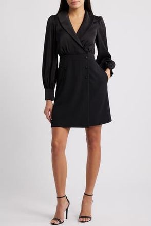 Eliza J Shawl Collar Balloon Sleeve Dress in Black at Nordstrom Rack, Size 12