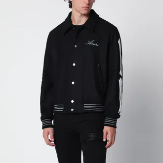Amiri Giacca nera in misto lana con logo
