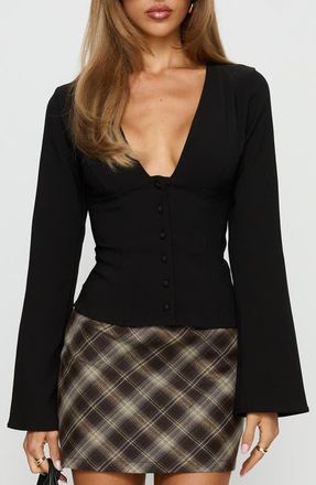 Princess Polly Serefina V-Neck Top in Black at Nordstrom, Size 0