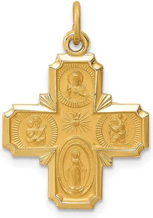 Diamond2Deal 14k Yellow Gold Polished and Satin Solid Small 4-Way Medal Pendant