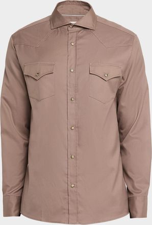 Brunello Cucinelli Mens Piece-Dyed Cotton Western Shirt