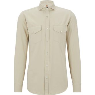 HUGO BOSS Mens Collared Neck Shirt Collar Long Sleeve in Light Beige - Size X-Large