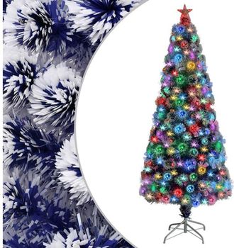 vidaXL Árbol de Navidad con luces fibra óptica blanco y azul 180 cm vidaXL