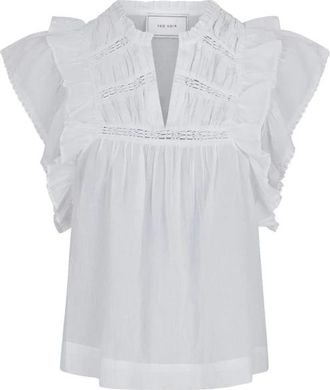 Neo Noir Overhemden, Dames, Wit, XS, Katoen, Witte Voile Blouse met Ruchedetails