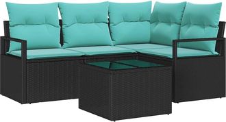 vidaXL Juego De Sof&aacute; 5 Uds. Negro Rat&aacute;n Sint&eacute;tico Vidaxl