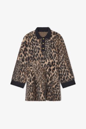 Ganni Mixed Polo Dress in Leopard - Size XS Alpaca