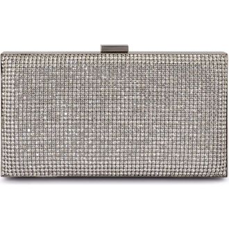Olga Berg Stef Crystal Box Frame Clutch in Silver at Nordstrom