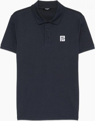 Balmain Mens Embroidered PS Piquet Polo Navy - Blue - Size: 42