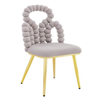 STILVORA Silla De Comedor De Terciopelo, Respaldo Abierto De Bolas, Patas De Metal Dorado, Gris Claro, 68 &times; 57 &times; 54.5 Cm