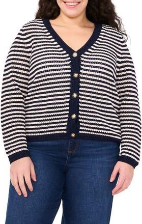 CeCe by Cynthia Steffe Stripe Open Stitch Cardigan in Classic Navy at Nordstrom Rack, Size 3X