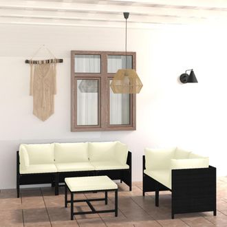 vidaXL Vidaxl - Set De Muebles De Jard&iacute;n 6 Pzas Y Cojines Rat&aacute;n Sint&eacute;tico Negro