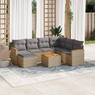 vidaXL Juego De Sof&aacute;s Jard&iacute;n Con Cojines Beige Mezcla 8 Pzas Rat&aacute;n Pe Vidaxl