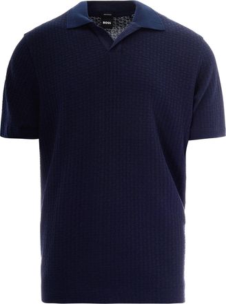 BOSS Jacquard Knit Polo Shirt with Modern Johnny Collar