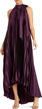 Mac Duggal Pleated Halter Neck High Low Gown in Plum at Nordstrom, Size 12