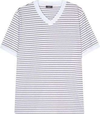 PESERICO Gestreept V-hals T-shirt - Heren - T-shirts - Wit - 2XL - Katoen - Tops