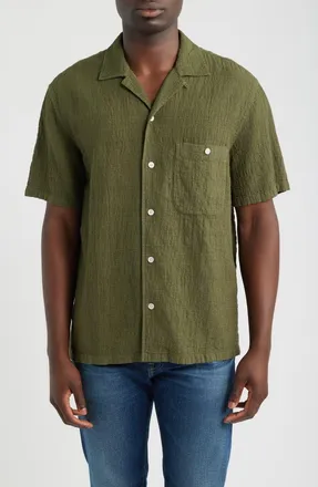 Madewell Cotton and Linen Slub Camp Shirt in Olive Drab at Nordstrom, Size Xx-Large
