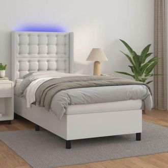 vidaXL Vidaxl - Cama Box Spring Colch&oacute;n Y Led Cuero Sint&eacute;tico Blanco 100x200 Cm