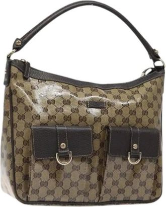 Gucci Pre-owned Shoulder Bags, female, Brown, Size: ONE SIZE Pre-owned GG Crystal Coated Canvas Shoulder Bag
