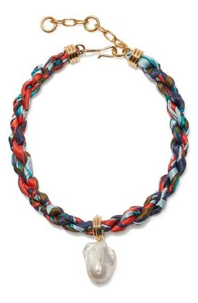 Lizzie Fortunato Ibiza Cultured Freshwater Pearl Pendant Woven Collar Necklace in Multi at Nordstrom