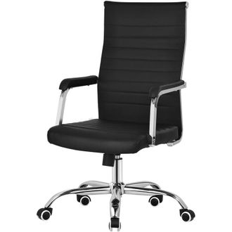 ML Design ML-Design Sedia da Ufficio Ergonomica Nero, in Similpelle, Regolabile in Altezza con Braccioli, Struttura in Acciaio Cromato, Funzione Oscillante
