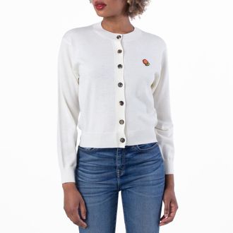 Kenzo Embroidered Crewneck Wool Cardigan, Size Medium