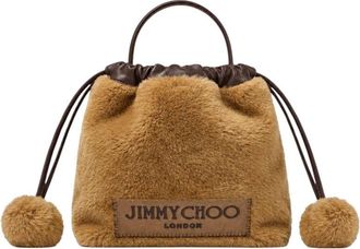Jimmy Choo London Brown Pom-Poms Mini Bucket Bag