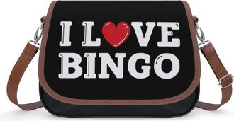 Generic I Love Bingo Crossbody Bag Womens Handbag PU Message Bags Shoulder Purse with Adjustable Strap