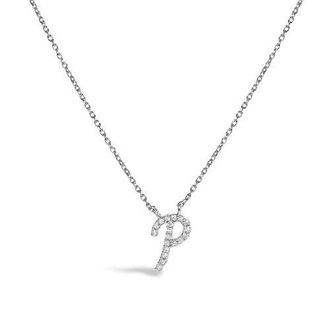 House of Brilliance 10K Gold Diamond Accent A-Z Initial Script Style Pendant Necklace in White | P at Nordstrom