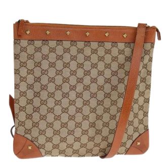 Gucci Pre-owned Vintage Canvas Shoulder Bag - Dames - Pre-owned - Bruin - Maat: ONE Size Leer