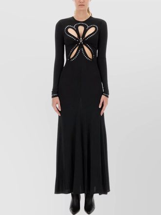 Paco Rabanne cutout embellished floral-detail long-sleeve maxi dress