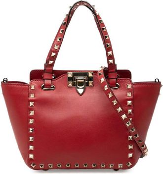 Valentino Pre-owned Valentino Mini Grained Calfskin Rockstud Trapeze Satchel Ladies HVKQYF28RFWFZEZQ