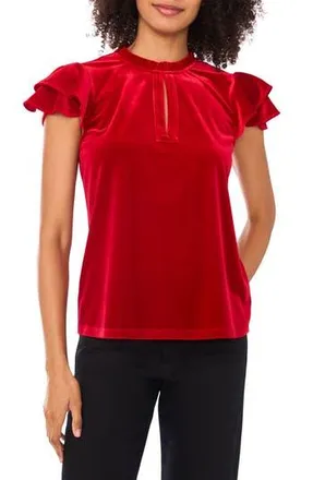 CeCe by Cynthia Steffe Velvet Flutter Sleeve Top in Candy Apple at Nordstrom Rack, Size X-Large