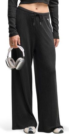 Puma Ribbed Wide Leg Pants in Puma Black at Nordstrom, Size X-Small