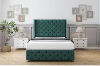 Comfort Beds Emily Plush Divan Set 2 Drawers-54 Wingback-Footboard in Emerald | Size: Small Double