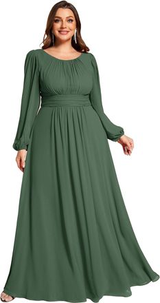 Ever-pretty Womens Evening Dress Plus Size Floor Length Long Sleeves Eucalyptus Green 26