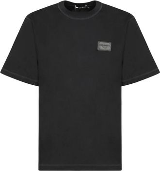 Dolce & Gabbana Tone-on-tone Plaque T-Shirt - Heren - T-shirts - Zwart - S - Katoen - Tops